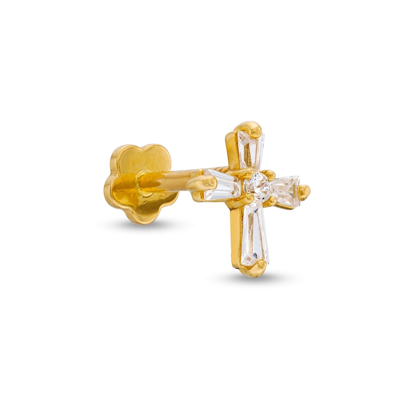 Main Image 1 of ​​​​14K Gold CZ Cross Stud - 18G 5/16&quot;