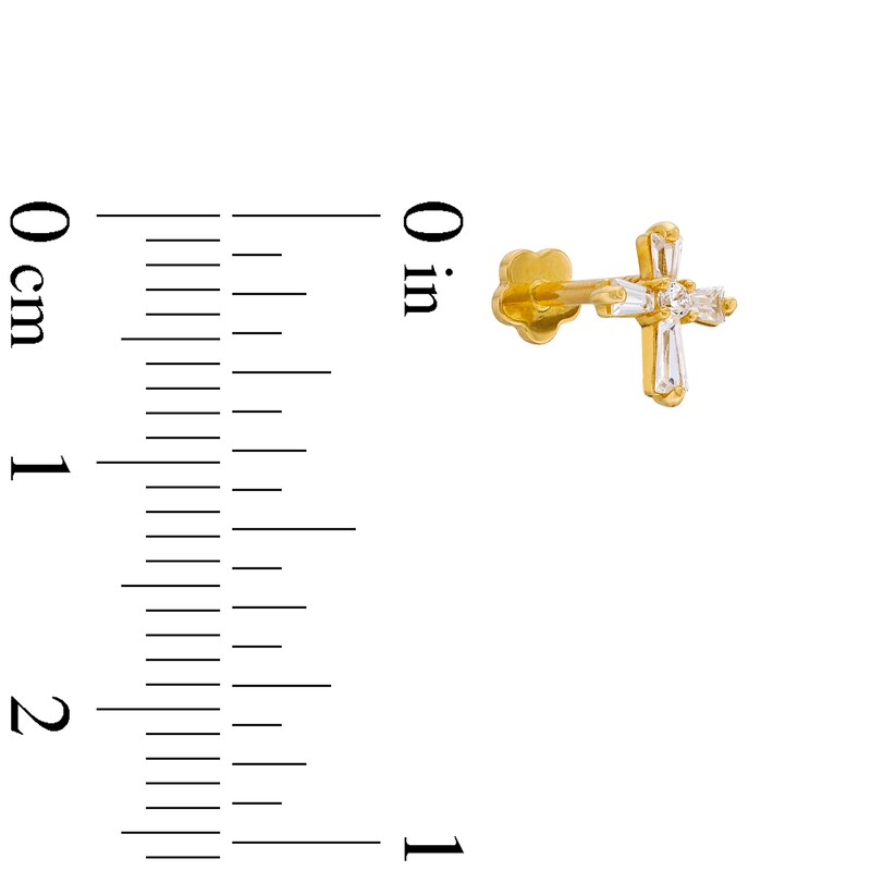 Main Image 2 of ​​​​14K Gold CZ Cross Stud - 18G 5/16&quot;