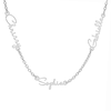 Thumbnail Image 1 of Three Name Script Nameplate Curb Chain Necklace in Solid Sterling Silver - 18&quot;