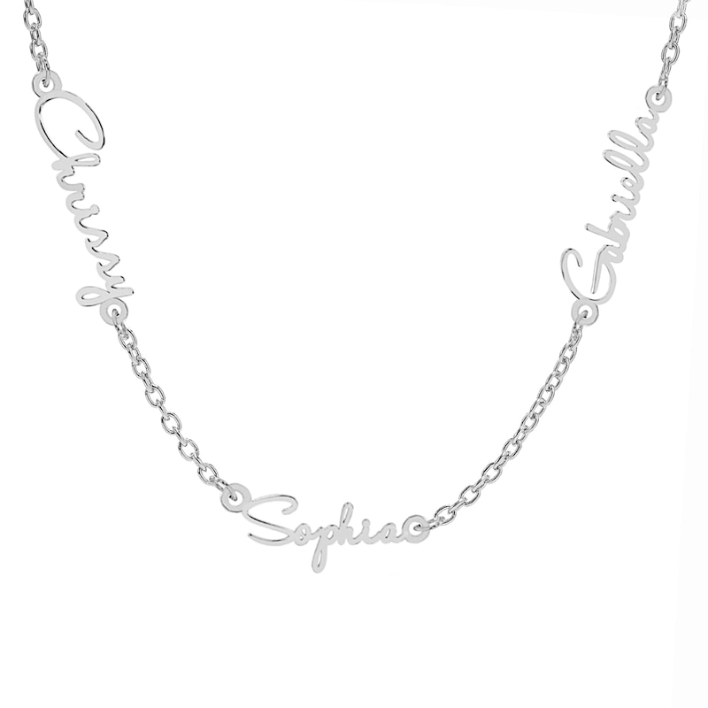 Main Image 1 of Three Name Script Nameplate Curb Chain Necklace in Solid Sterling Silver - 18&quot;