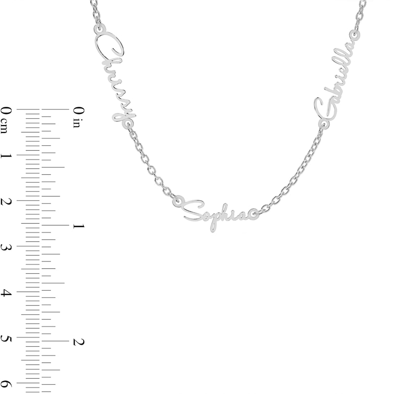 Main Image 2 of Three Name Script Nameplate Curb Chain Necklace in Solid Sterling Silver - 18&quot;