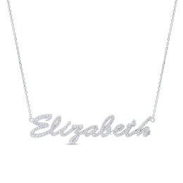 Simulated Sapphire Personalized Name Cable Chain Necklace in Sterling Silver - 18&quot;