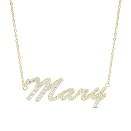 Simulated Sapphire Personalized Name Cable Chain Necklace in Sterling Silver with 14K Gold Plate - 18&quot;