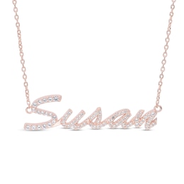 Simulated Sapphire Personalized Name Cable Chain Necklace in Sterling Silver with 14K Rose Gold Plate - 18&quot;