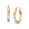 Thumbnail Image 0 of 14K Hollow Gold Diamond-Cut Tri-Color Hoops