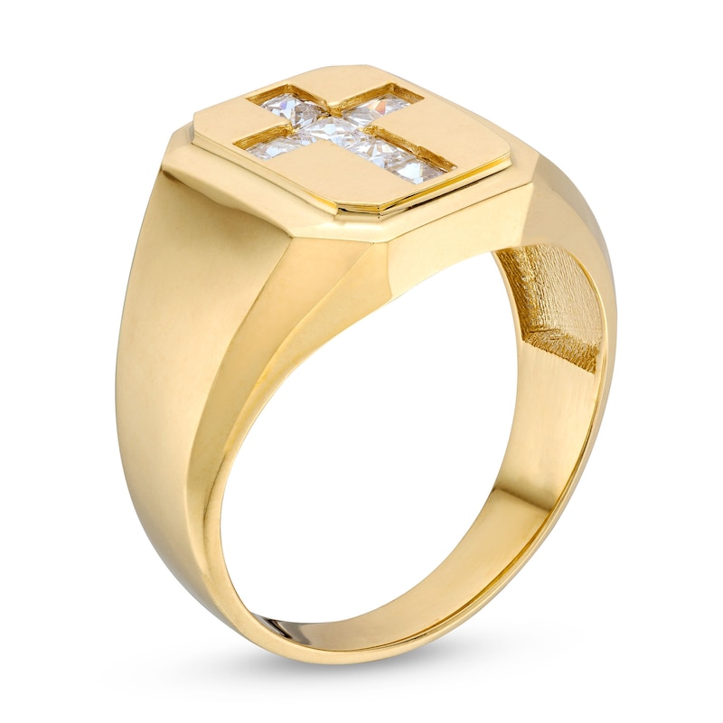 10K Hollow Gold CZ Signet Cross Ring - Size 10.5