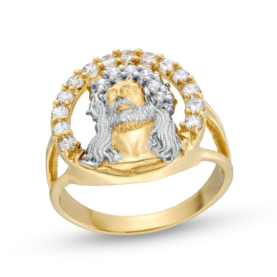 âââââââ10K Hollow Gold CZ Halo Jesus Ring - Size 10.5