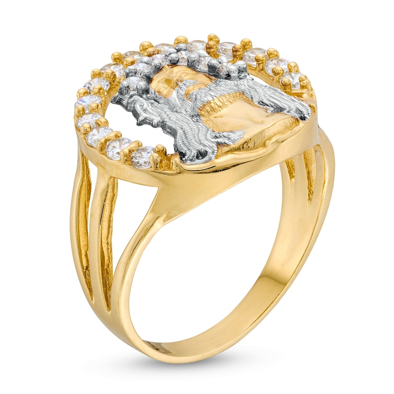 ​​​​​​​10K Hollow Gold CZ Halo Jesus Ring - Size 10.5