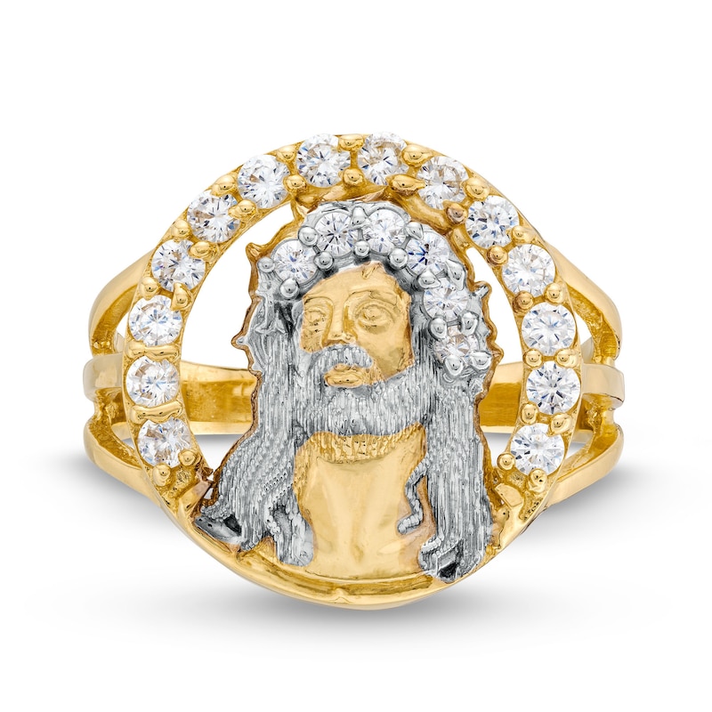 Main Image 3 of ​​​​​​​10K Hollow Gold CZ Halo Jesus Ring - Size 10.5