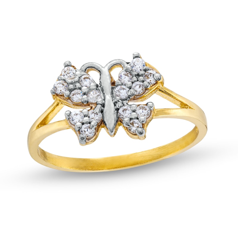 Main Image 1 of 10K Gold CZ Butterfly Split Ring - Size 7