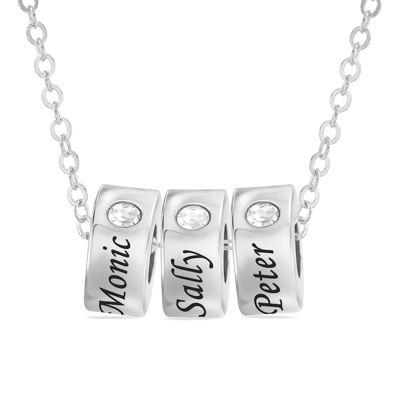 Main Image 1 of Sterling Silver Birthstone Three-Name Engravable Pendant