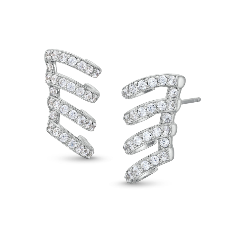 Main Image 1 of ​​​​​​​Sterling Silver CZ Four Row Crawler Earrings