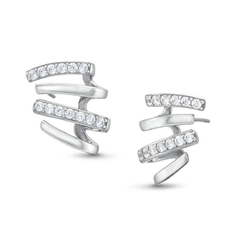 Main Image 1 of ​​​​​​​Sterling Silver CZ Four Row Crawler Studs