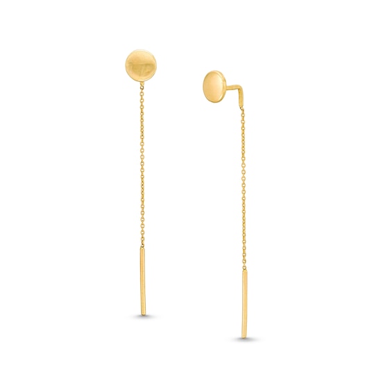 10K Gold Circle Post Chain Drop Earrings