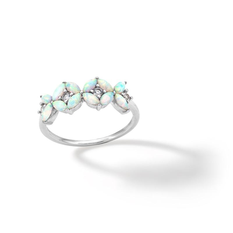 Main Image 1 of Sterling Silver Simulated Opal and CZ Marquise Stones Ring - Size 7