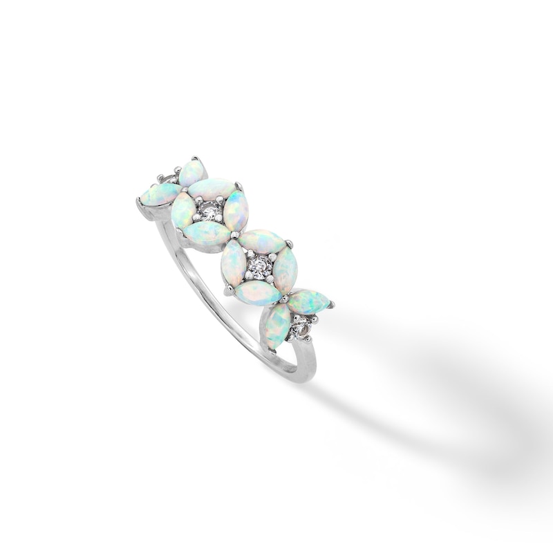 Main Image 3 of Sterling Silver Simulated Opal and CZ Marquise Stones Ring - Size 7