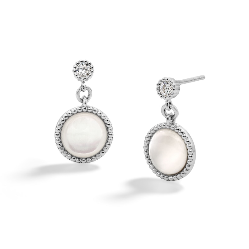 Main Image 1 of Sterling Silver Pearl Shell and CZ Milgrain Drop Studs