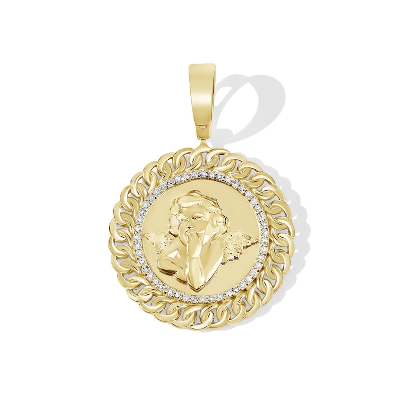 Main Image 1 of 10K Solid Gold 1/5 CT. T.W. Diamond Cupid Curb Chain Medallion Charm