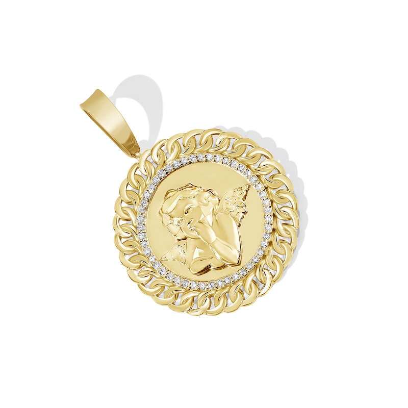 Main Image 2 of 10K Solid Gold 1/5 CT. T.W. Diamond Cupid Curb Chain Medallion Charm