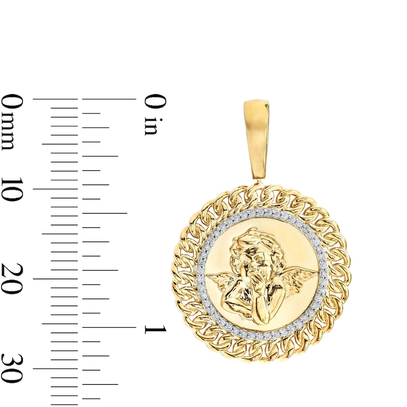 Main Image 4 of 10K Solid Gold 1/5 CT. T.W. Diamond Cupid Curb Chain Medallion Charm