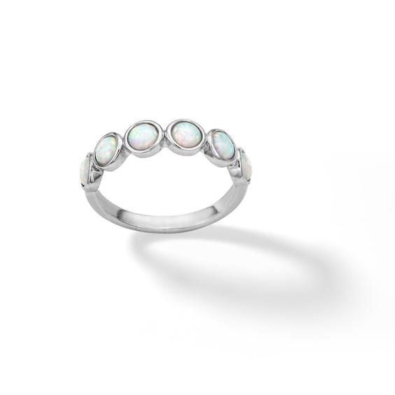 Sterling Silver Simulated Opal Multi-Stone Ring - Size 7