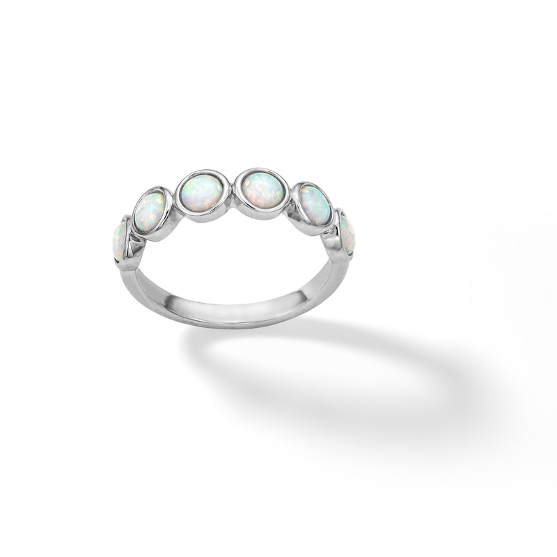 Main Image 1 of Sterling Silver Simulated Opal Multi-Stone Ring - Size 7