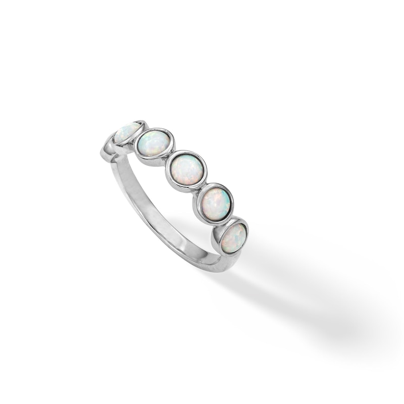 Main Image 3 of Sterling Silver Simulated Opal Multi-Stone Ring - Size 7