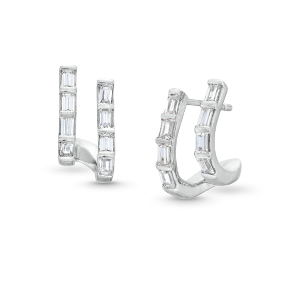 ​​​​​​​Sterling Silver CZ Baguette Double Row Earrings