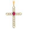 Thumbnail Image 0 of 14K Gold Plated 1/6 CT. T.W. Diamond and Lab-Created Ruby Cross Charm