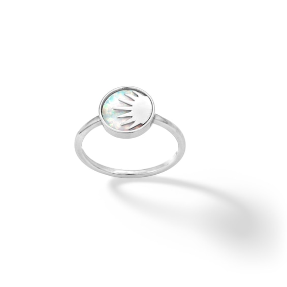 Sterling Silver Simulated Opal Sun Ring - Size 7