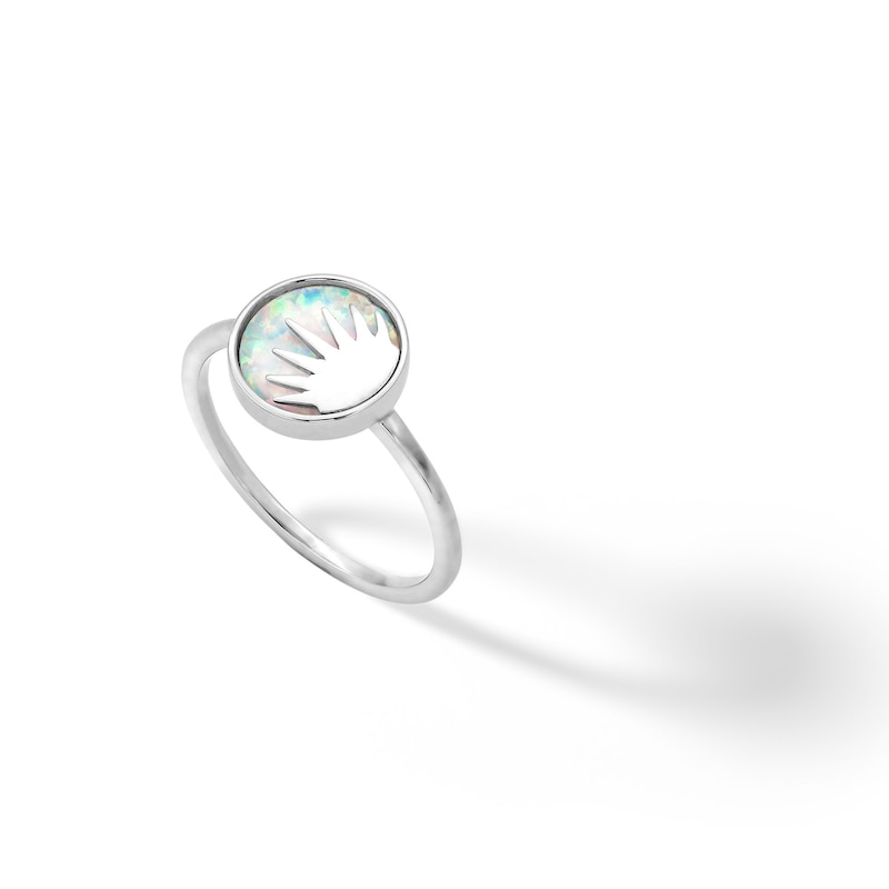 Sterling Silver Simulated Opal Sun Ring - Size 7