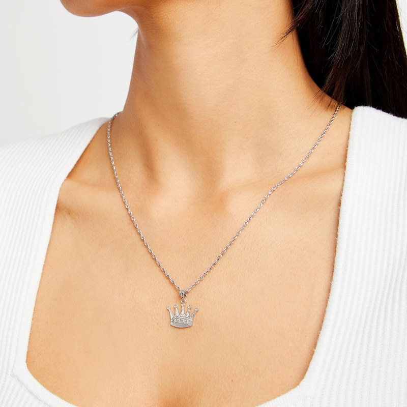 10K Solid White Gold Crown Necklace Charm