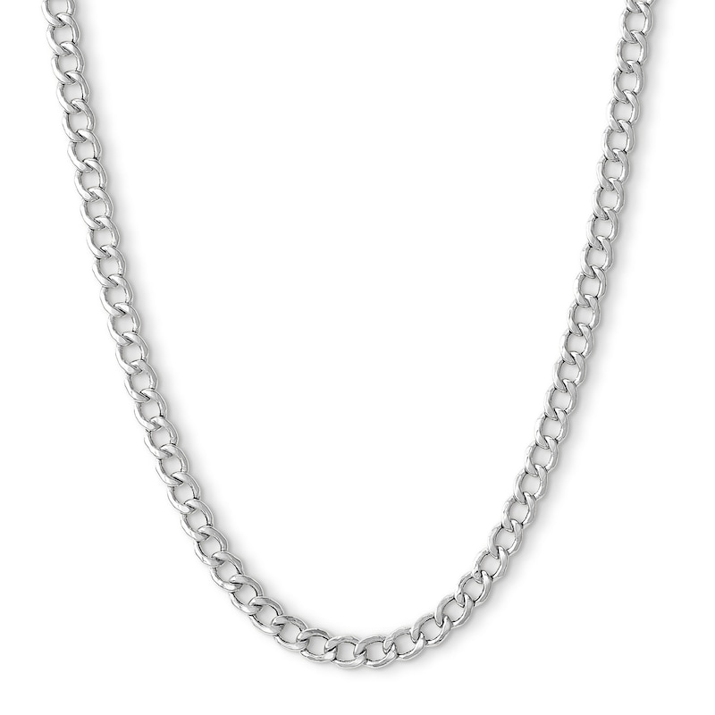 Main Image 1 of 10K Hollow White Gold Beveled Curb Chain - 24&quot;