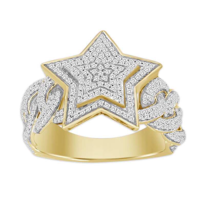 Main Image 1 of 10K Solid Gold 3/4 CT. T.W. Diamond Tiered Star Chain Link Ring