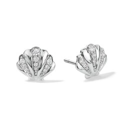 Sterling Silver Diamond Accent Seashell Earrings