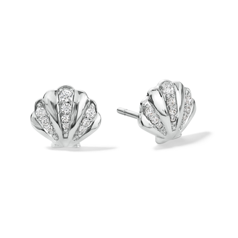 Main Image 1 of Sterling Silver Diamond Accent Seashell Earrings