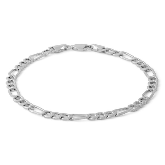 10K Hollow White Gold Beveled Figaro Chain Bracelet - 7.5"