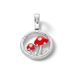 Sterling Silver 1/20 CT. T.W. Diamond Red Ceramic Mushrooms Charm