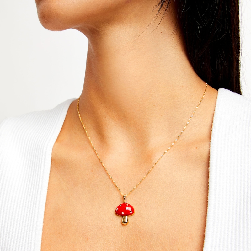 Main Image 2 of 14K Gold Plate 1/20 CT. T.W. Diamond Red Ceramic Mushroom Charm