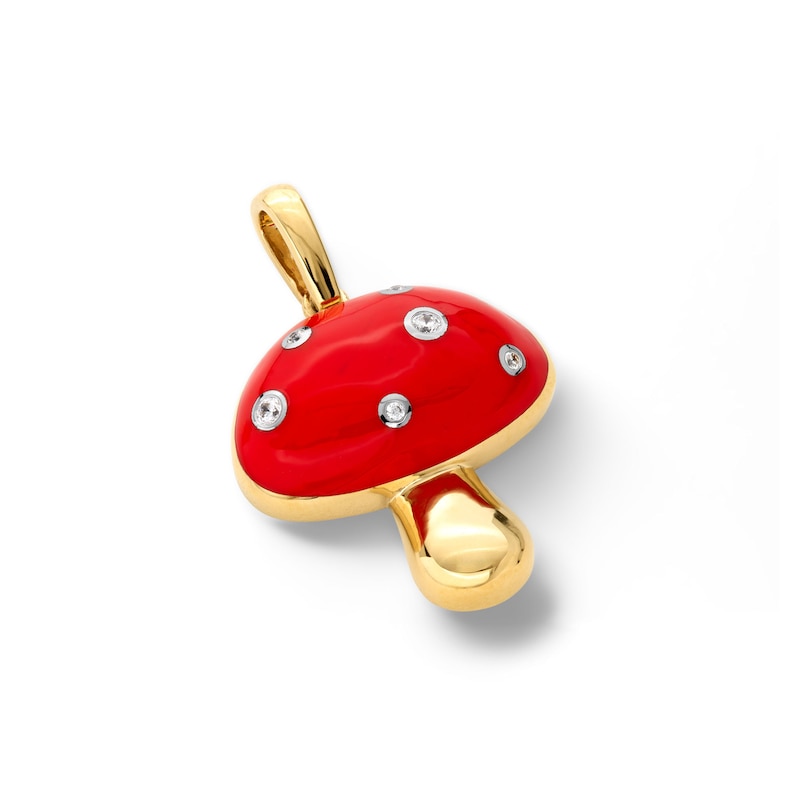 Main Image 3 of 14K Gold Plate 1/20 CT. T.W. Diamond Red Ceramic Mushroom Charm