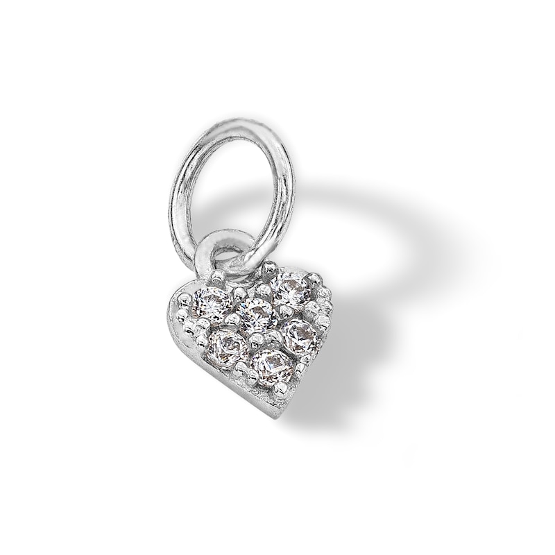 14K Semi-Solid White Gold CZ Heart Charm