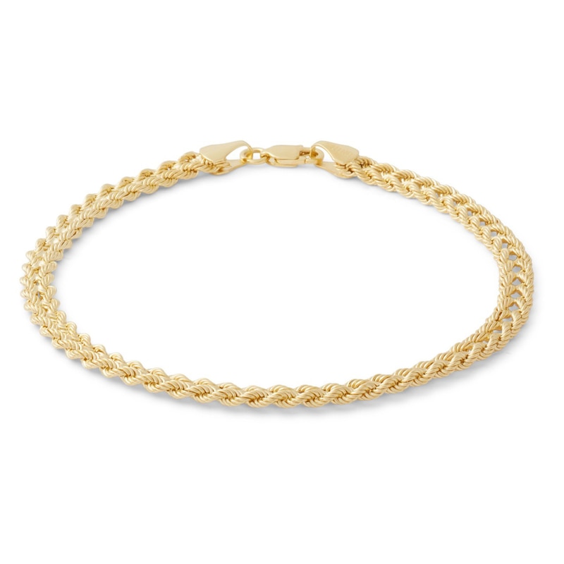 14K Hollow Gold Double Row Rope Chain Bracelet - 7.5