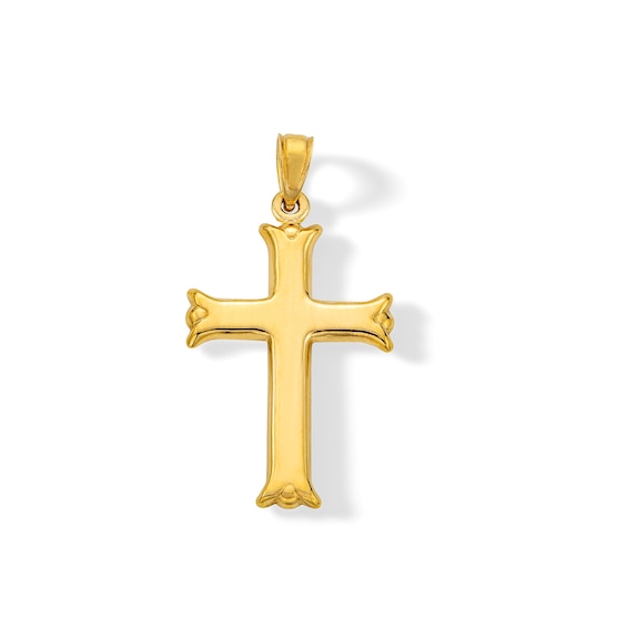 14K Hollow Gold Flare Ends Cross Necklace Charm