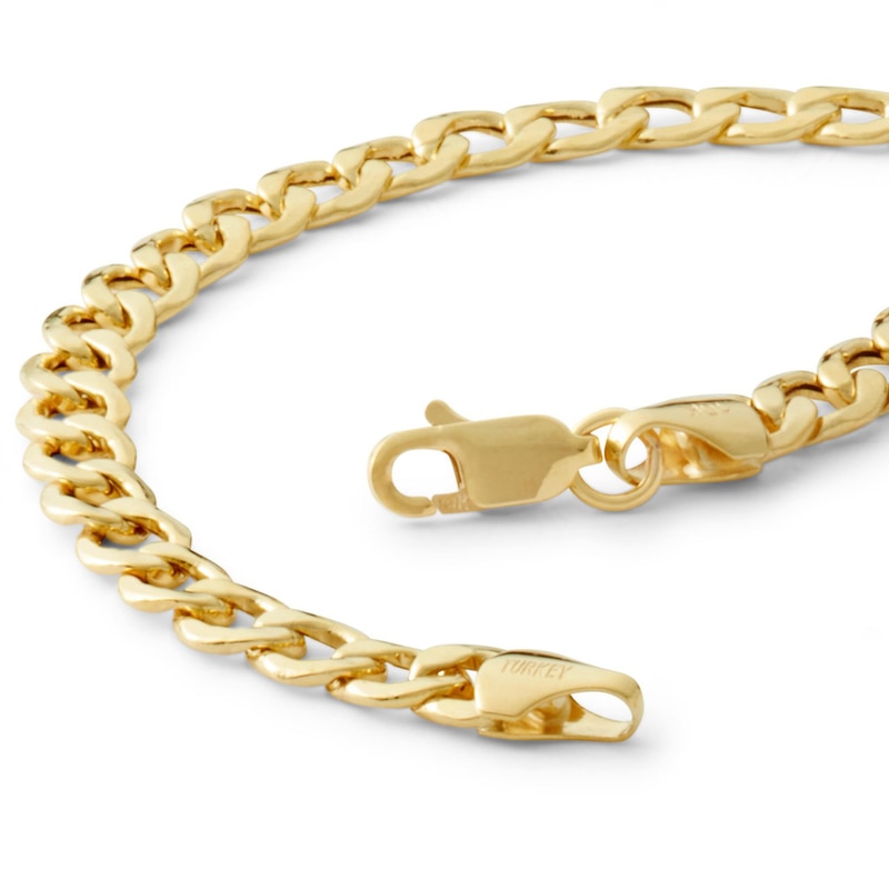 14K Hollow Gold Beveled Curb Chain Bracelet - 7.5"