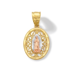 14K Solid Gold Our Lady of Guadalupe Filigree Tri-Color Charm