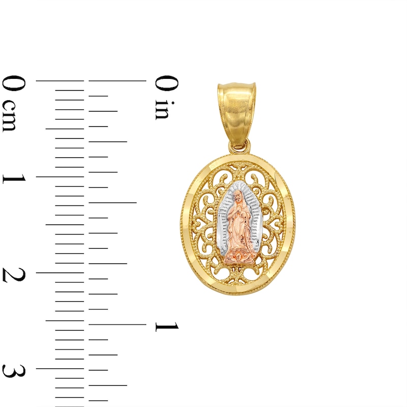 14K Solid Gold Our Lady of Guadalupe Filigree Tri-Color Charm