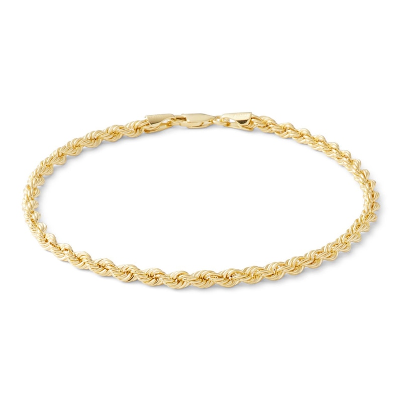 14K Hollow Gold Rope Chain Bracelet - 8"
