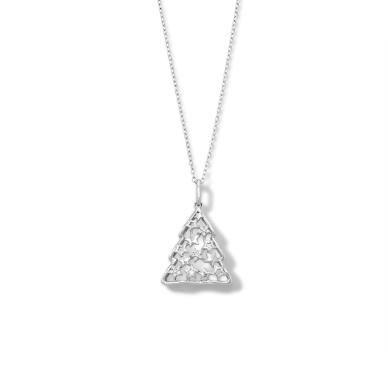 Sterling Silver 1/20 CT. T.W. Diamond Star Tree Necklace