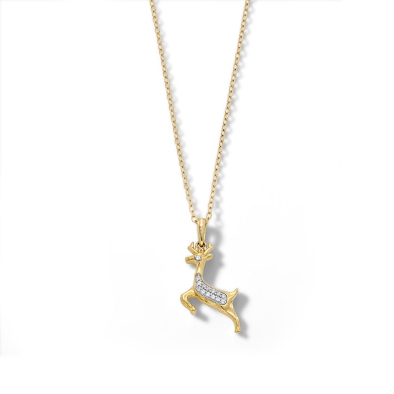 14K Gold Plated 1/20 CT. T.W. Diamond Reindeer Pendant - 18"