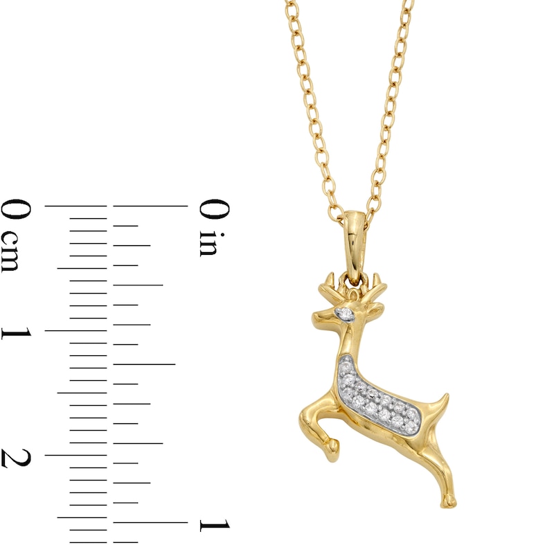 Main Image 3 of 14K Gold Plated 1/20 CT. T.W. Diamond Reindeer Pendant - 18&quot;